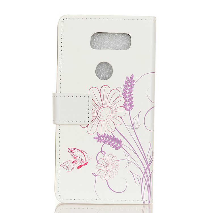 Pattern Printing PU Leather Protection Mobile Phone Cover Shell for LG K50 - Butterfly and Flower-2