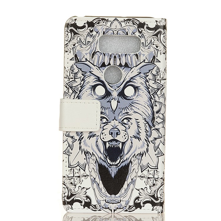Padrão De Impressão PU Couro Proteção Celular Capa Shell Para LG K50 - Abstrato Coruja E Leão-2