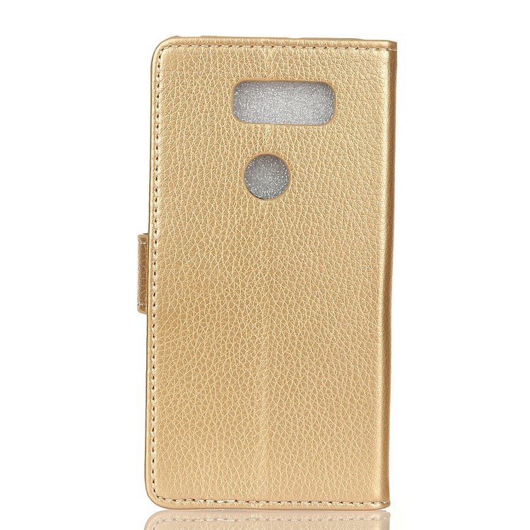 Litchi Skin Wallet Stand Leather Flip Case Cover for LG K50 - Gold-2