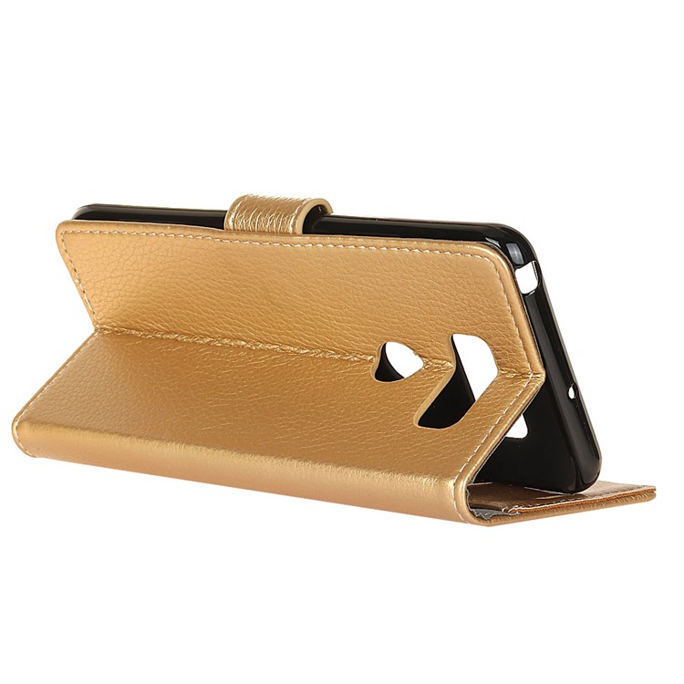 Litchi Skin Wallet Stand Leather Flip Case Cover for LG K50 - Gold-3
