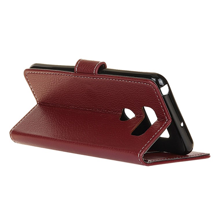 Litchi Skin Wallet Stand Leather Flip Case Cover for LG K50 - Brown-9