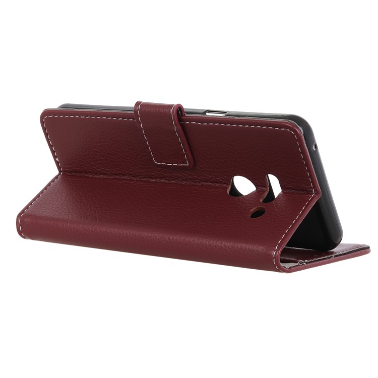 Litchi Skin Stand Wallet Leather Mobile Phone Case for LG G8s ThinQ - Brown-3