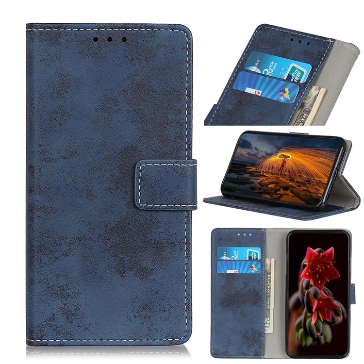 Vintage Style Leather Wallet Case for LG K50 - Blue-1