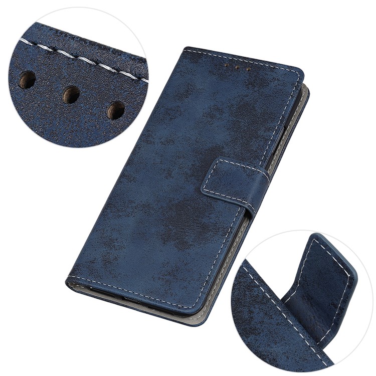 Vintage Style Leather Wallet Case for LG K50 - Blue-7