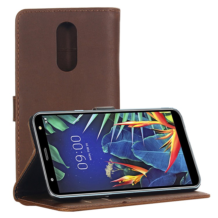 Crazy Horse Vintage Leather Wallet Phone Case with Stand for LG K40/K12 Plus - Coffee-9
