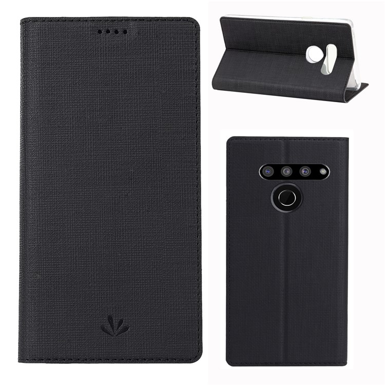 VILI DMX Cross Texture Stand Leather Card Holder Case for LG V50 ThinQ 5G - Black-1