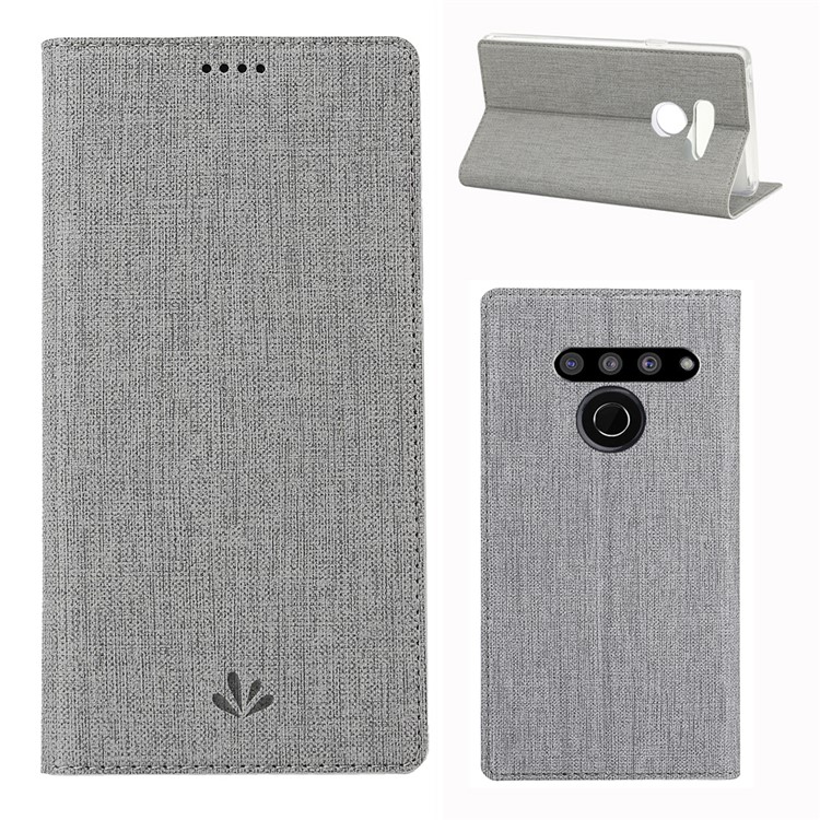 VILI DMX Cross Texture Stand Leather Card Holder Case for LG V50 ThinQ 5G - Grey-1