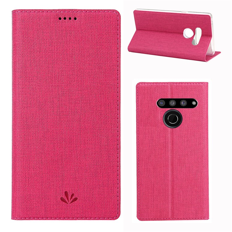 VILI DMX Cross Texture Stand Leather Card Holder Case for LG V50 ThinQ 5G - Rose-1