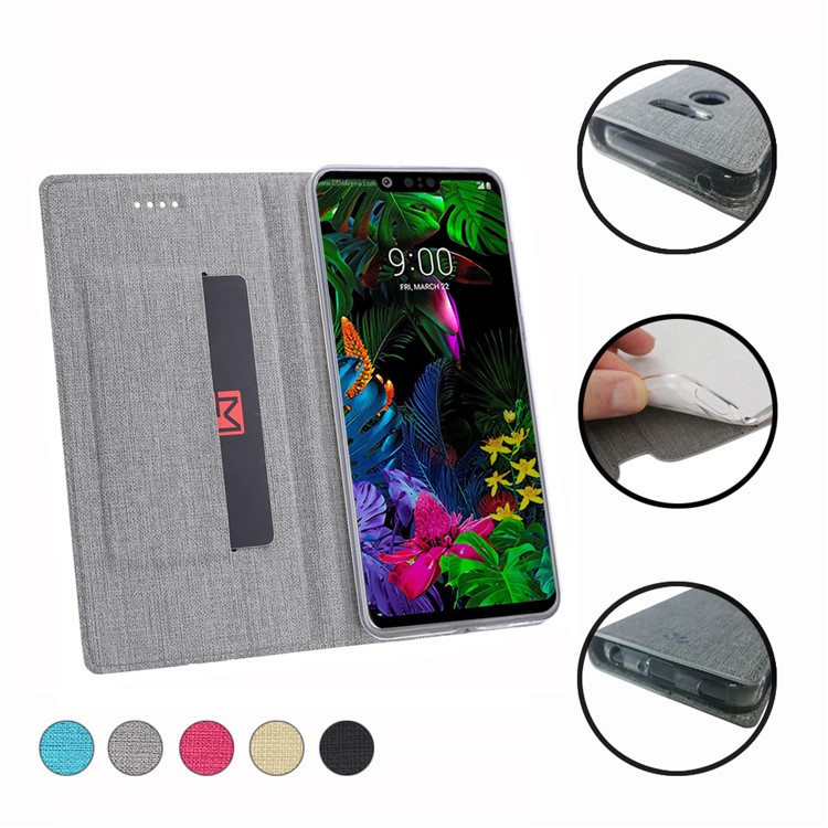 VILI DMX Cross Texture Stand Leather Card Holder Case for LG G8 ThinQ - Grey-14