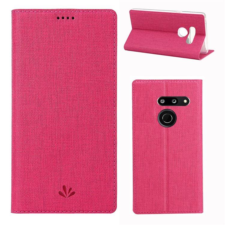 VILI DMX Cross Texture Stand Leather Card Holder Case for LG G8 ThinQ - Rose-1