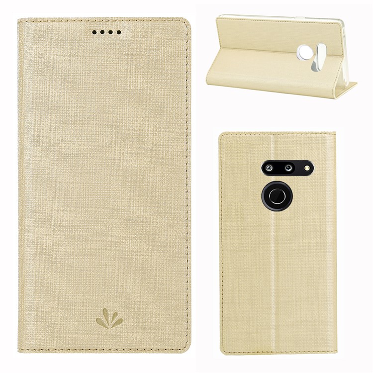 VILI DMX Funda De Soporte De Tarjeta De Cuero Con Textura Cruzada Para LG G8 Thinq - Oro-1