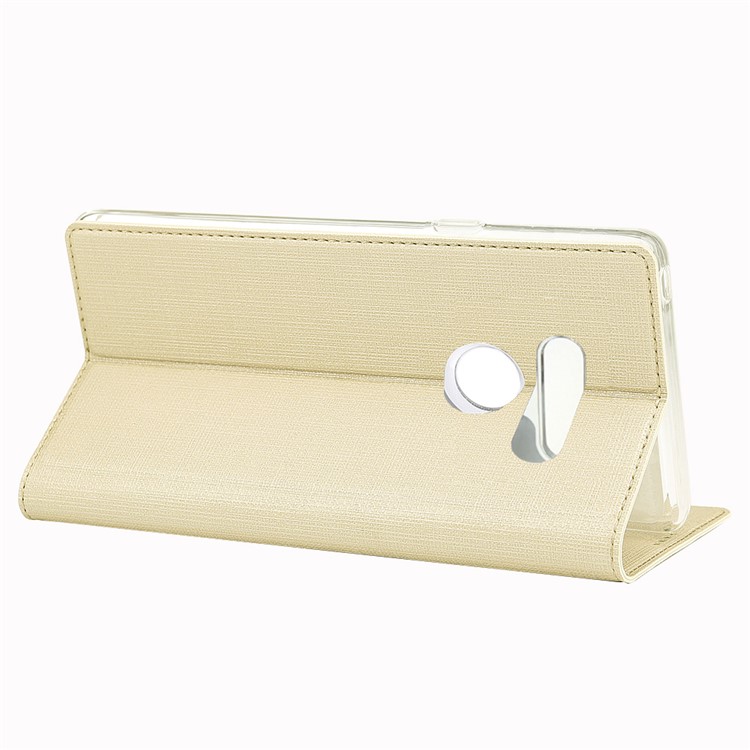 VILI DMX Funda De Soporte De Tarjeta De Cuero Con Textura Cruzada Para LG G8 Thinq - Oro-5