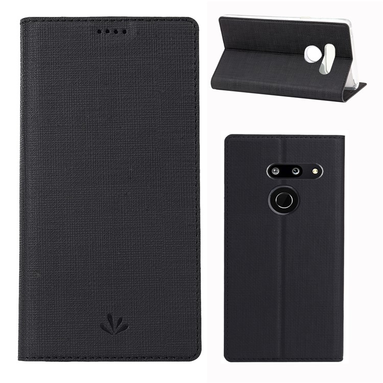 VILI DMX Cross Texture Stand Leather Card Holder Case for LG G8 ThinQ - Black-1