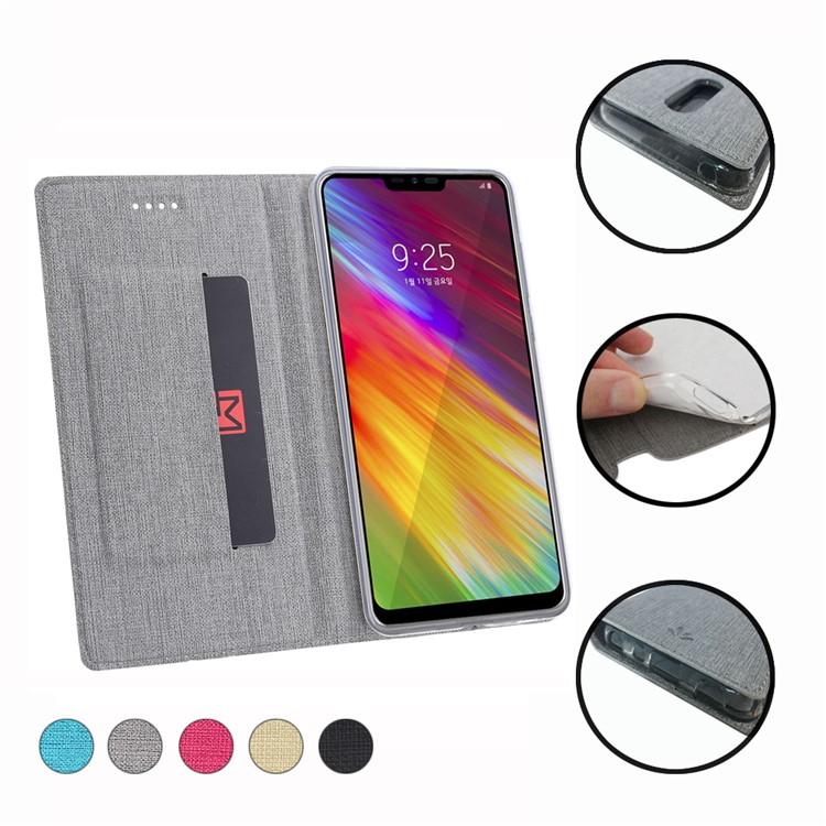 VILI DMX Cross Texture Stand Leather Card Holder Case for LG Q9 / G7 Fit - Grey-5