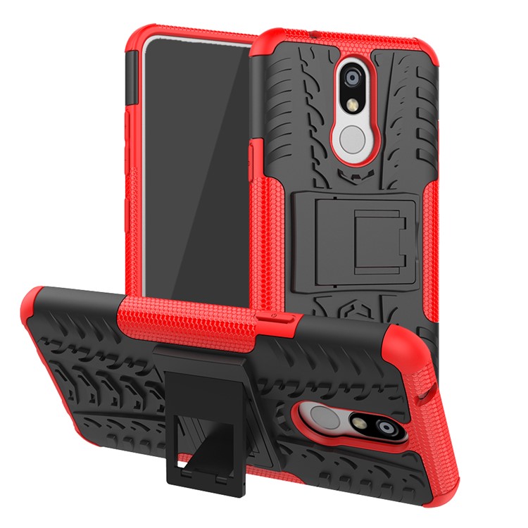 Cool Tyre PC + TPU Hybrid Cover with Kickstand for LG K40 / K12 Plus - Red-1