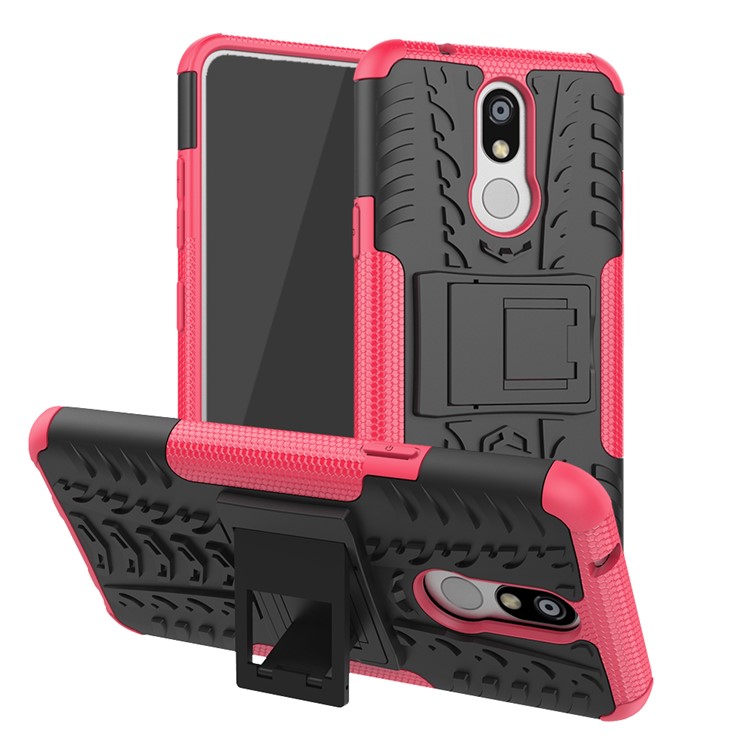 Cool Tyre PC + TPU Hybrid Cover with Kickstand for LG K40 / K12 Plus - Rose