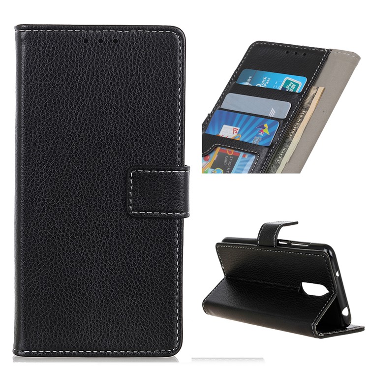 Litchi Grain Leather Cover with Wallet Stand for LG Stylo 5 - Black-1