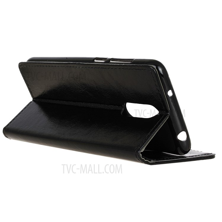 For LG K50 Crazy Horse Wallet Stand Leather Case Accessory - Black-6