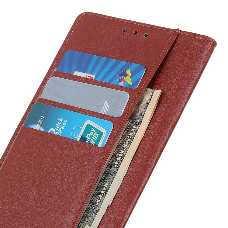 Litchi Texture Wallet Stand Leather Protective Phone Case for LG K50 - Brown-9