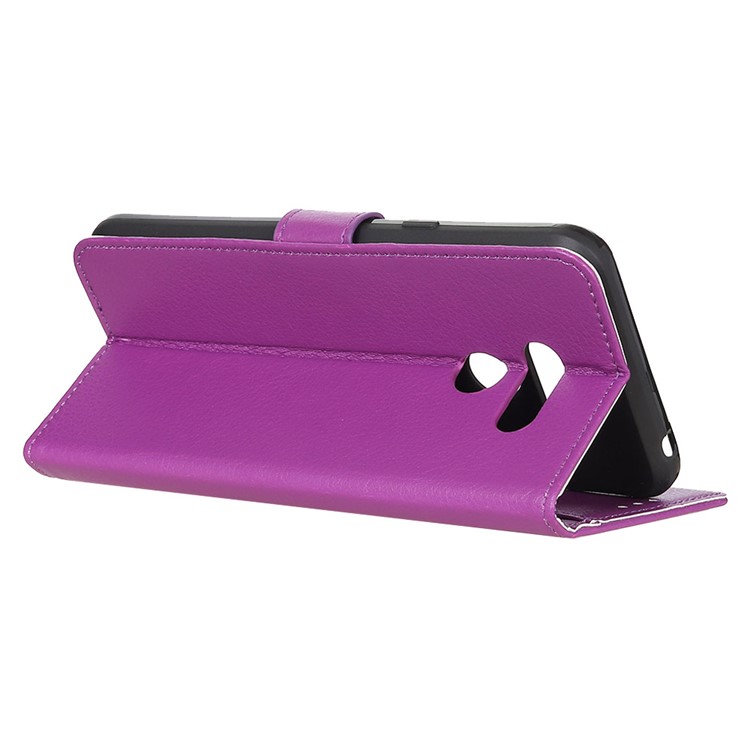 Litchi Texture Wallet Stand Leather Protective Phone Case for LG K50 - Purple-11