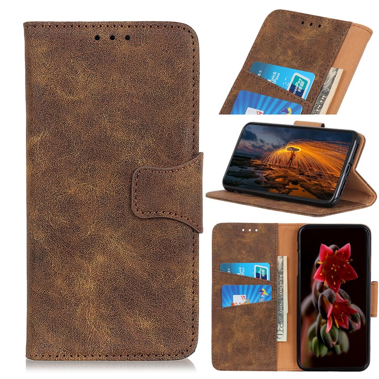 Retro Split Leather Wallet Stand Phone Cover for LG Stylo 5 - Coffee-1