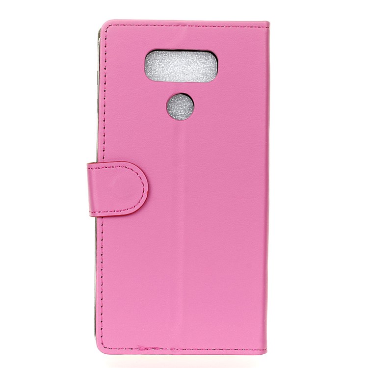 For LG Q60 PU Leather Protective Cover with Wallet Stand - Pink-1