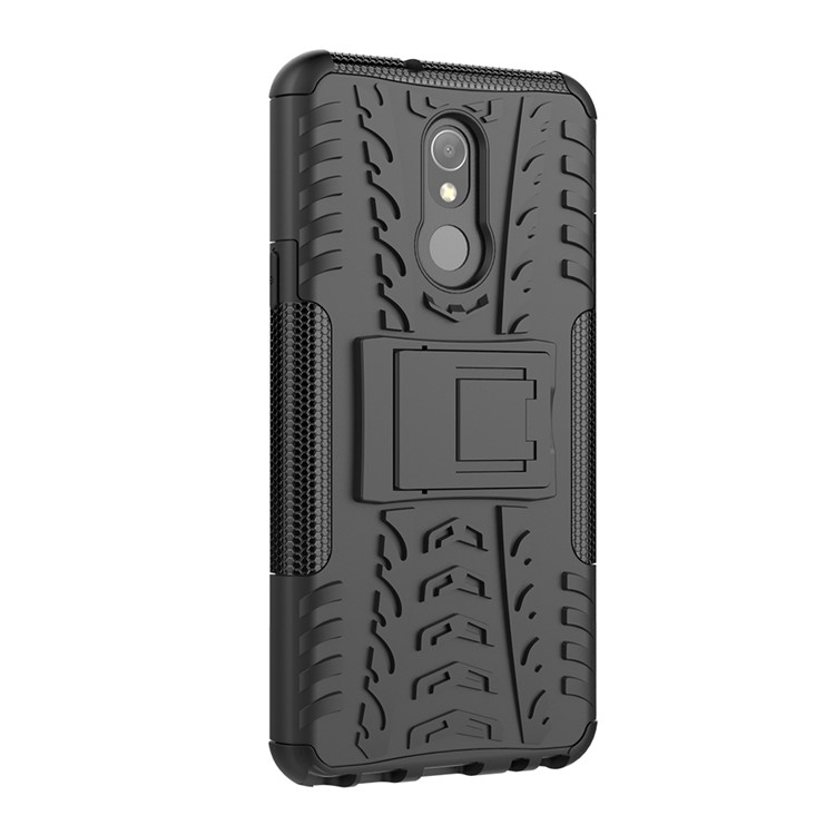 For LG Stylo 5 Cool Tyre PC + TPU Hybrid Protective Back Case with Kickstand - All Black-8