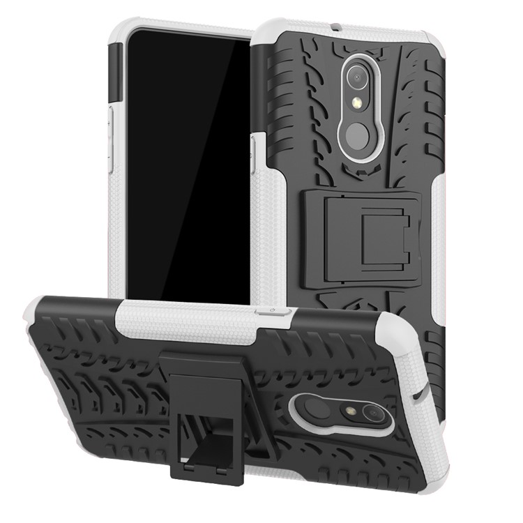 Pour LG Stylo 5 Cool Pneu PC + TPU Coque Arrière Protection Hybride Avec Béquille - Noir / Blanc-1