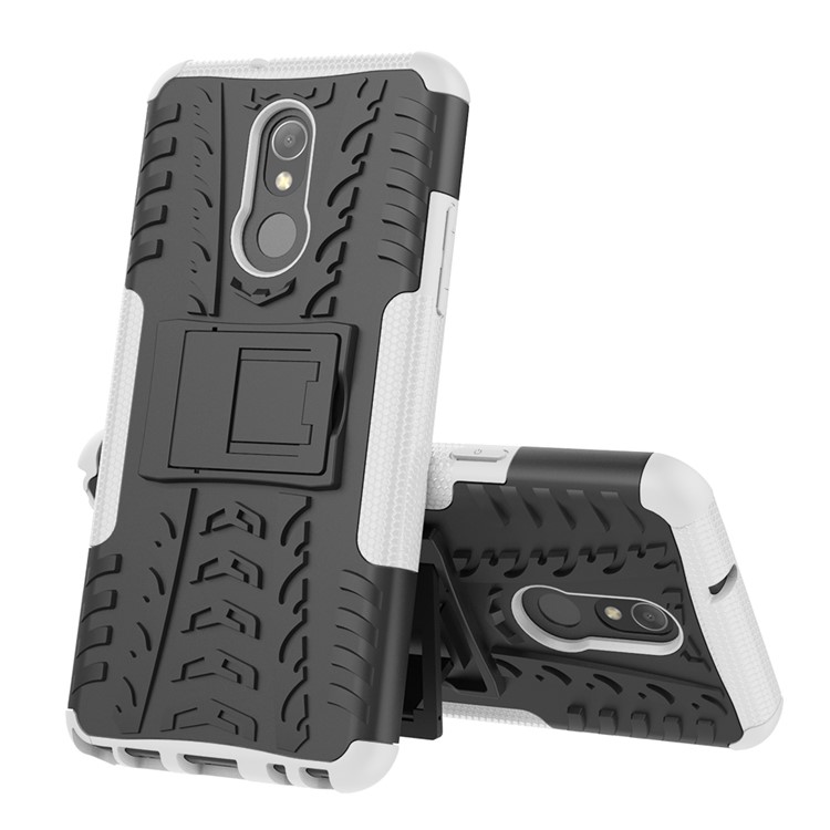 Pour LG Stylo 5 Cool Pneu PC + TPU Coque Arrière Protection Hybride Avec Béquille - Noir / Blanc-2