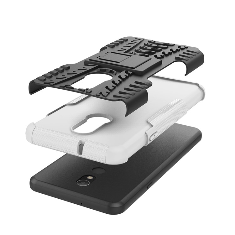 Pour LG Stylo 5 Cool Pneu PC + TPU Coque Arrière Protection Hybride Avec Béquille - Noir / Blanc-6