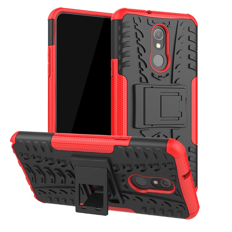For LG Stylo 5 Cool Tyre PC + TPU Hybrid Protective Back Case with Kickstand - Black / Red-1