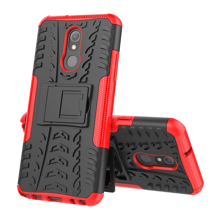 For LG Stylo 5 Cool Tyre PC + TPU Hybrid Protective Back Case with Kickstand - Black / Red-2