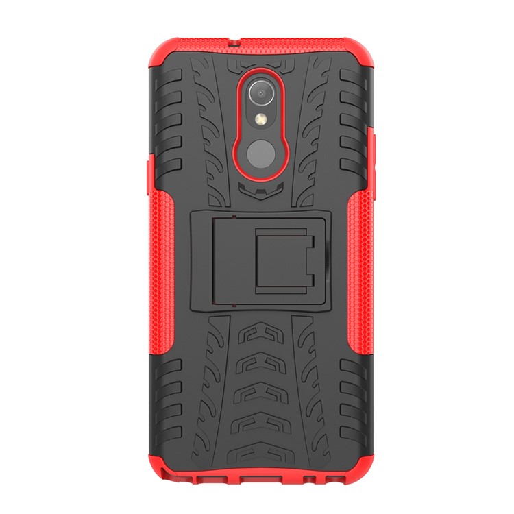 For LG Stylo 5 Cool Tyre PC + TPU Hybrid Protective Back Case with Kickstand - Black / Red-3