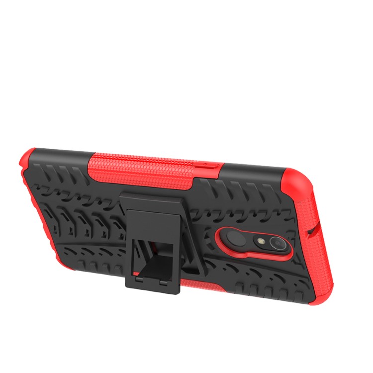 For LG Stylo 5 Cool Tyre PC + TPU Hybrid Protective Back Case with Kickstand - Black / Red-5