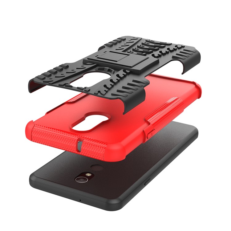 For LG Stylo 5 Cool Tyre PC + TPU Hybrid Protective Back Case with Kickstand - Black / Red-6