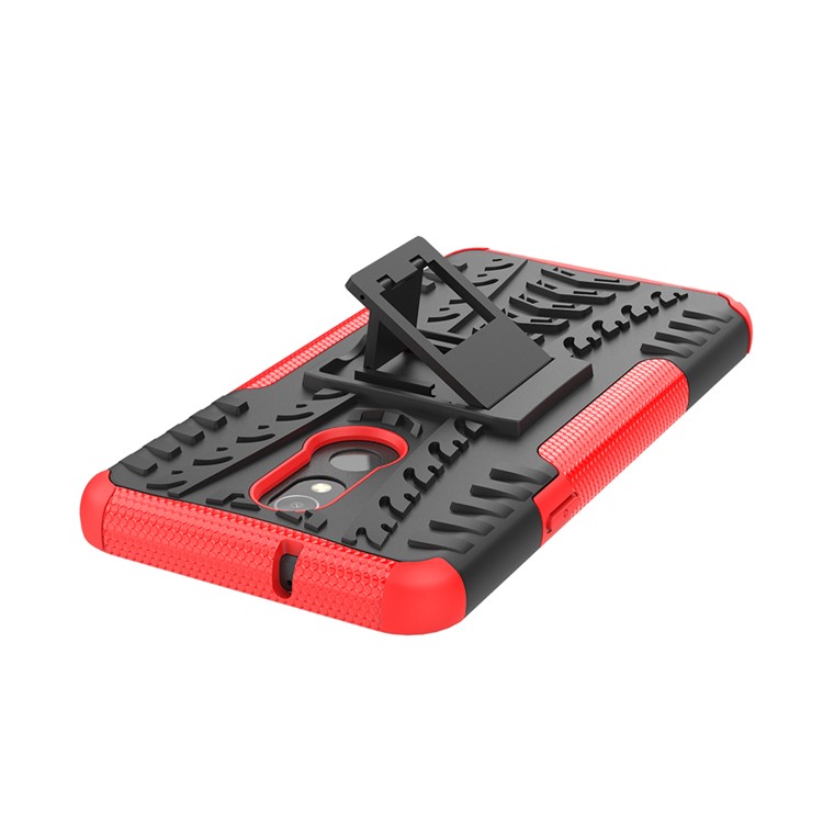 For LG Stylo 5 Cool Tyre PC + TPU Hybrid Protective Back Case with Kickstand - Black / Red-7