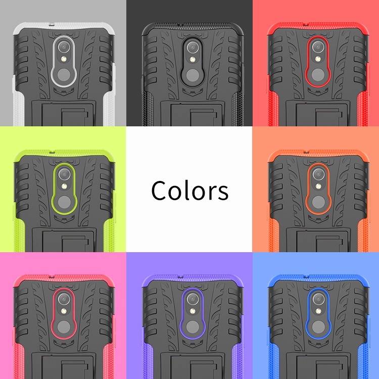 For LG Stylo 5 Cool Tyre PC + TPU Hybrid Protective Back Case with Kickstand - Black / Red-9