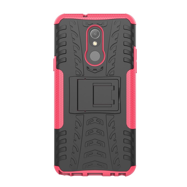 For LG Stylo 5 Cool Tyre PC + TPU Hybrid Protective Back Case with Kickstand - Black / Pink-3