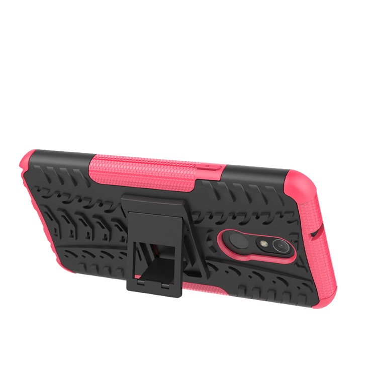 For LG Stylo 5 Cool Tyre PC + TPU Hybrid Protective Back Case with Kickstand - Black / Pink-5
