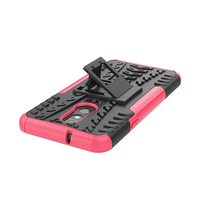 For LG Stylo 5 Cool Tyre PC + TPU Hybrid Protective Back Case with Kickstand - Black / Pink-7