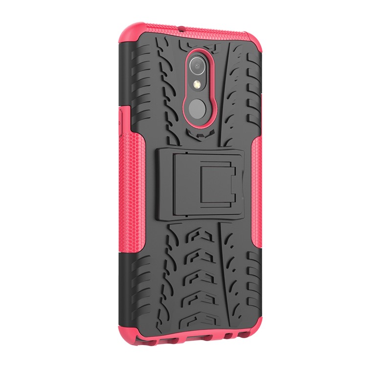 For LG Stylo 5 Cool Tyre PC + TPU Hybrid Protective Back Case with Kickstand - Black / Pink-8