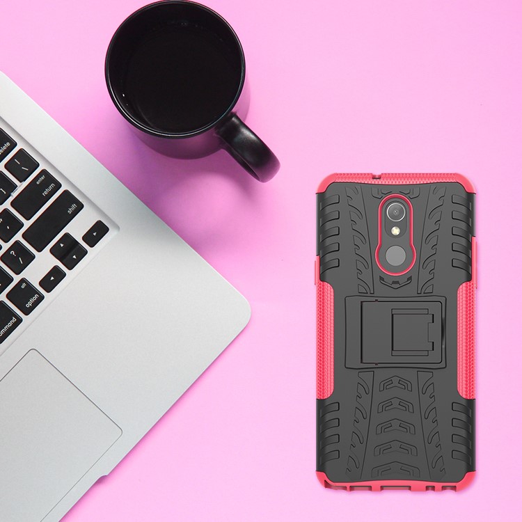 For LG Stylo 5 Cool Tyre PC + TPU Hybrid Protective Back Case with Kickstand - Black / Pink-9