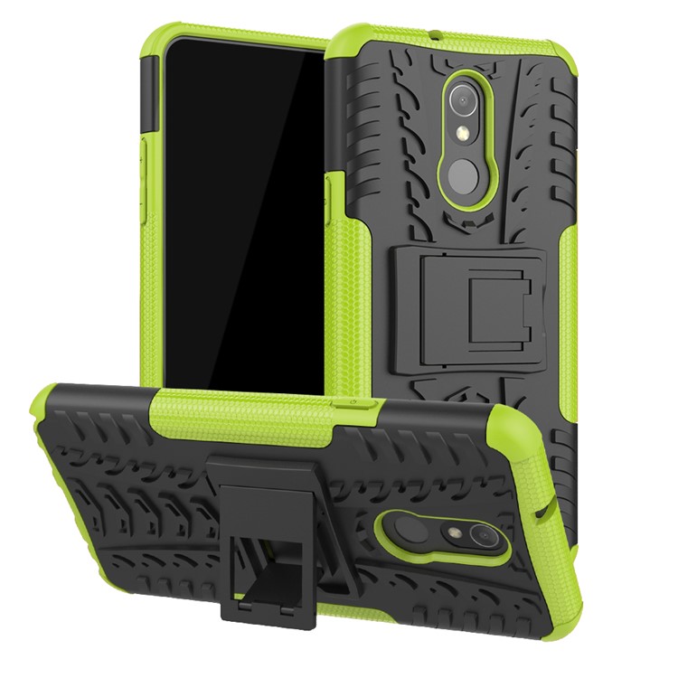 For LG Stylo 5 Cool Tyre PC + TPU Hybrid Protective Back Case with Kickstand - Black / Green-1