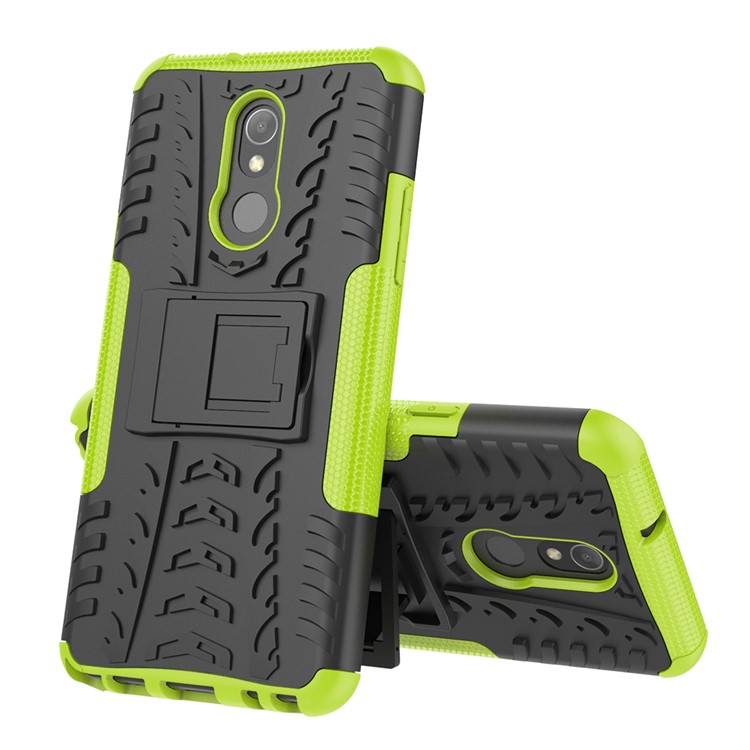 For LG Stylo 5 Cool Tyre PC + TPU Hybrid Protective Back Case with Kickstand - Black / Green-2