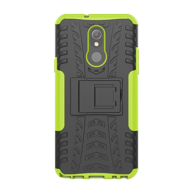 For LG Stylo 5 Cool Tyre PC + TPU Hybrid Protective Back Case with Kickstand - Black / Green-3