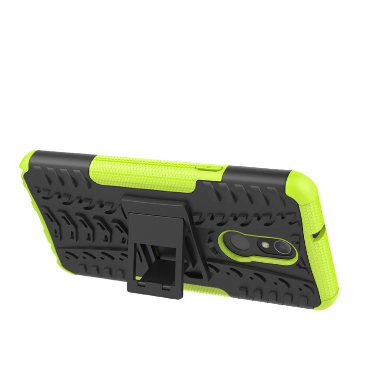 For LG Stylo 5 Cool Tyre PC + TPU Hybrid Protective Back Case with Kickstand - Black / Green-5