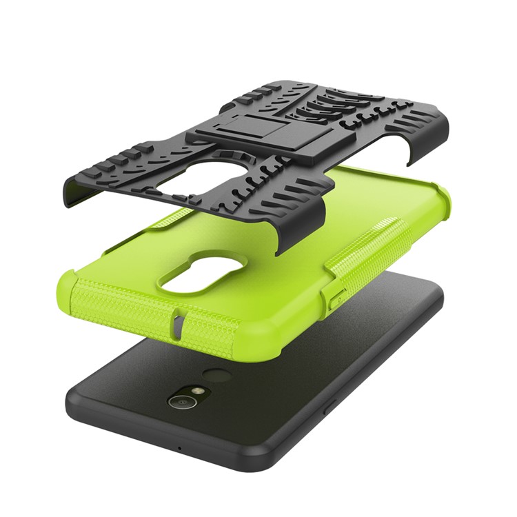 For LG Stylo 5 Cool Tyre PC + TPU Hybrid Protective Back Case with Kickstand - Black / Green-6