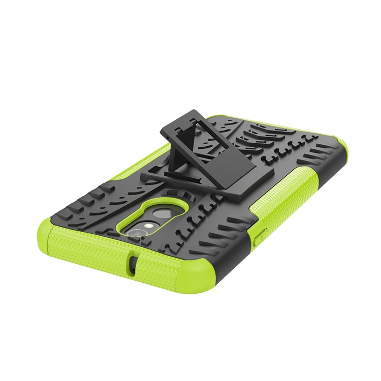For LG Stylo 5 Cool Tyre PC + TPU Hybrid Protective Back Case with Kickstand - Black / Green-7