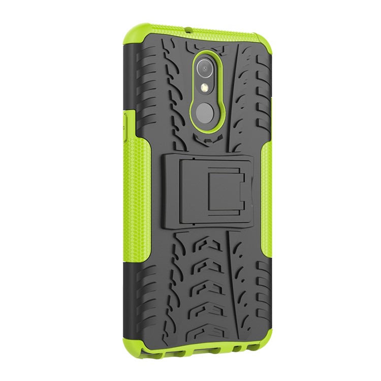 For LG Stylo 5 Cool Tyre PC + TPU Hybrid Protective Back Case with Kickstand - Black / Green-8