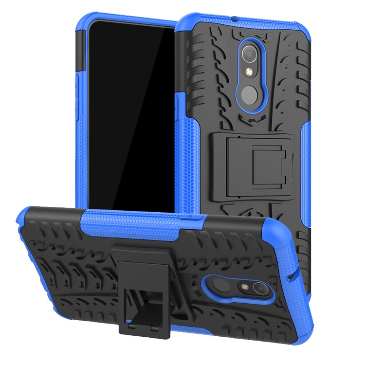 For LG Stylo 5 Cool Tyre PC + TPU Hybrid Protective Back Case with Kickstand - Black / Blue-1